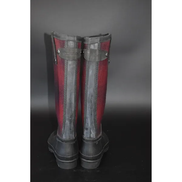 Woolrich Sebago Plaid Rain Boots Womens Red Black Buffalo Check Rubber Tall Sz10 - Image 5