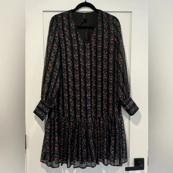 ASOS Y.A.S chiffon smock dress with drop hem mixed floral and stripes size S - Image 7