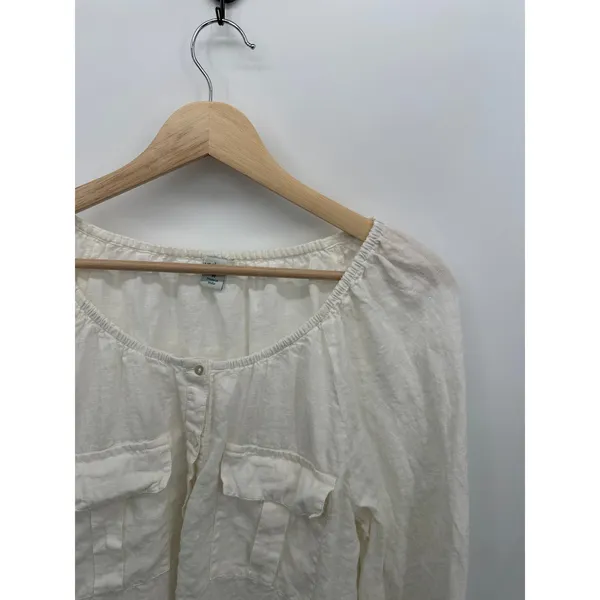 Sundance Womens‎ White Linen Top Size M Pockets Quarter Button Boho Casual - Image 5