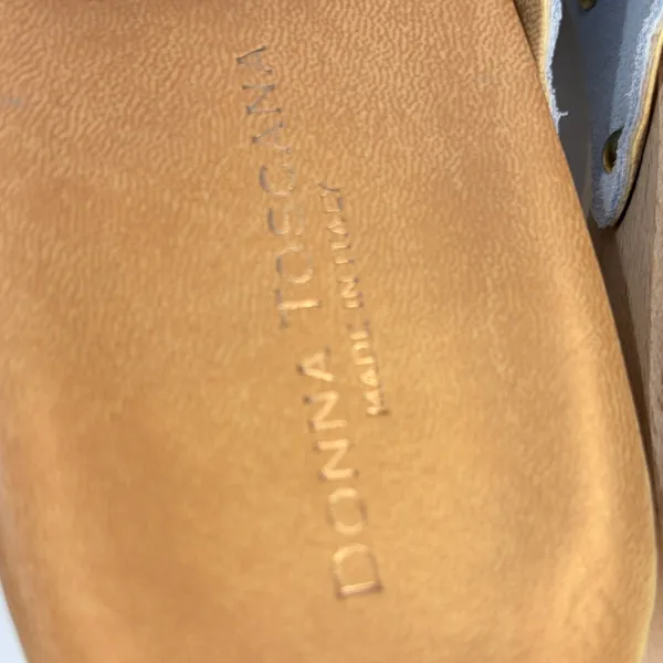 Donna Toscana Italy Light Blue Suede Studded Wood‎ Wedge Slide Sandals Mules 8.5 - Image 5