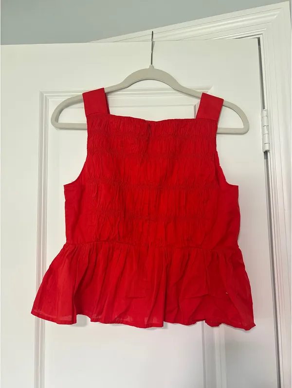 J.Crew Red Cotton Scrunch Blouse - Image 4