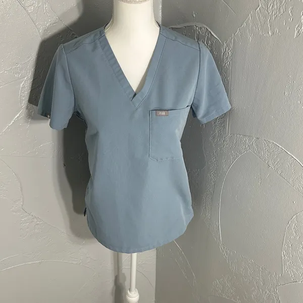 Figs Women's V-Neck Scrub Top in Slate Blue - Image 4