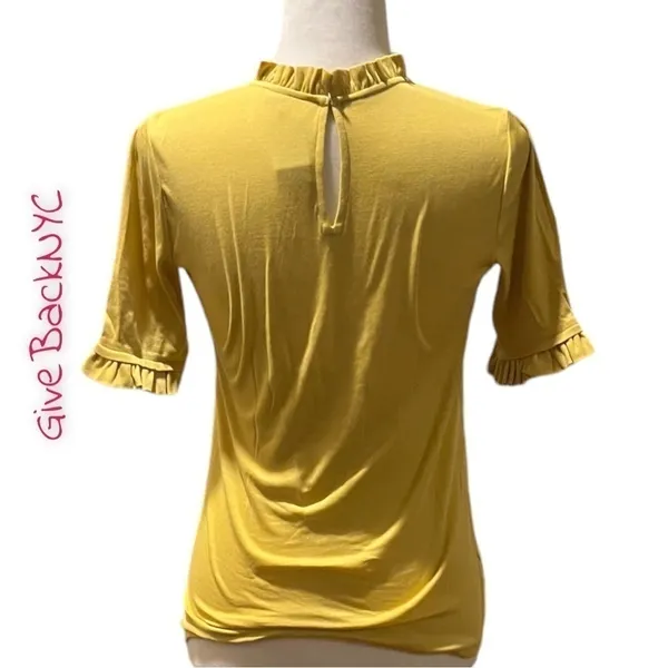 Ann Taylor Ruffle Neck Elbow Sleeve Top Yellow Size SP - Image 2