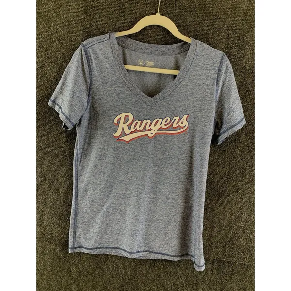Texas Rangers Top Shirt Campus Lifestyle Polyester Spandex Blue V Neck MLB Tee - Image 2