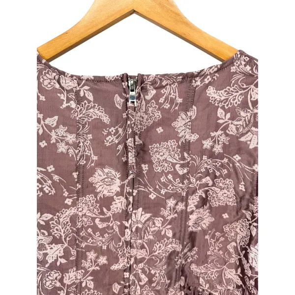 En Saison Jacquard Floral Puff Sleeve Tiered Mini Dress Mauve Pink Brown L‎ - Image 7
