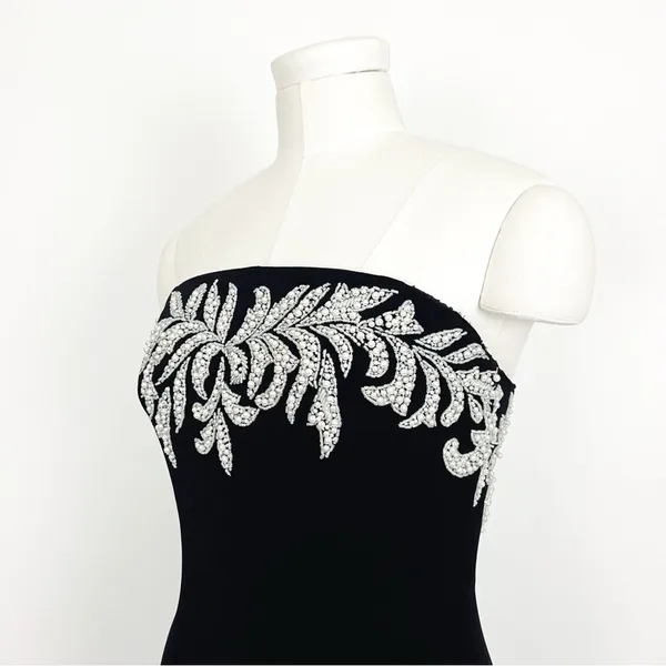 Vintage Y2K Beaded Embellishment Strapless Gown in Black | Size 4 - Image 6