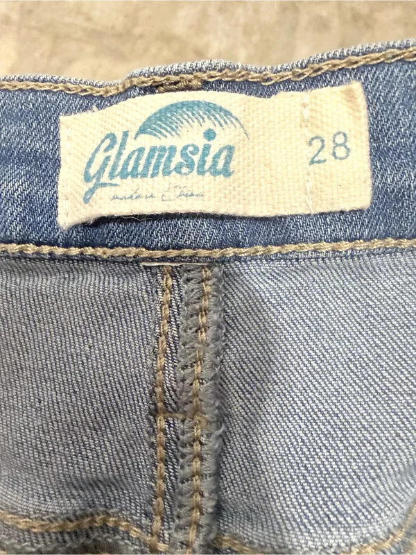 Glamsia High-Rise Light Blue Distressed Denim Shorts - Image 4