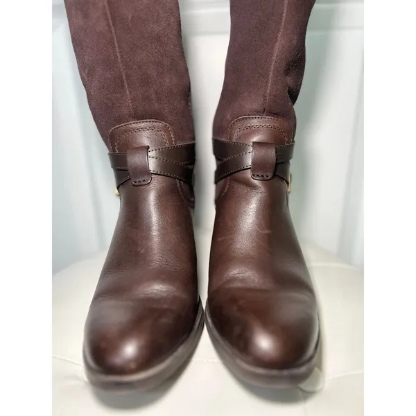 Franco‎ Sarto Lapis Riding Boots Brown Leather Suede Knee High Box 7.5 - Image 3