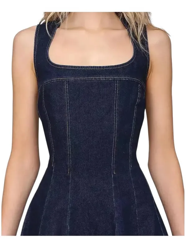 Avec Les Filles 𖦹 Sleeveless A-Line Skater Mini Dress 𖦹 Royal Rinse Denim 𖦹 0 - Image 4