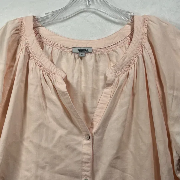 Rails Peach Tencel Linen Smocked Flutter‎ Sleeve Button Front Blouse XL - Image 8