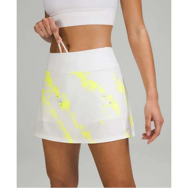 Lululemon Pace‎ Rival Mid-Rise Skirt *Long Wash Electric Lemon Multi / White - Image 3