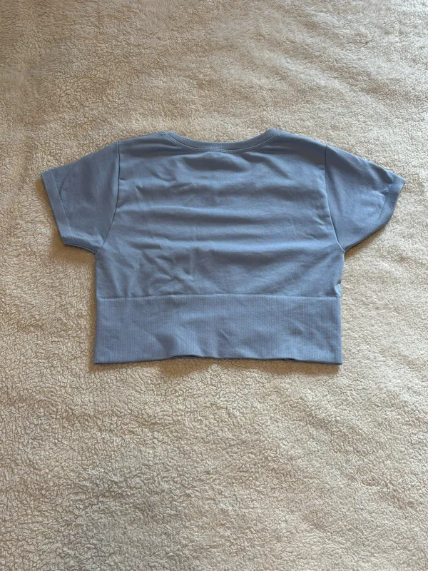 OFFLINE By Aerie Pastel Blue Sidewalk Seamless Cropped T-Shirt - Image 3