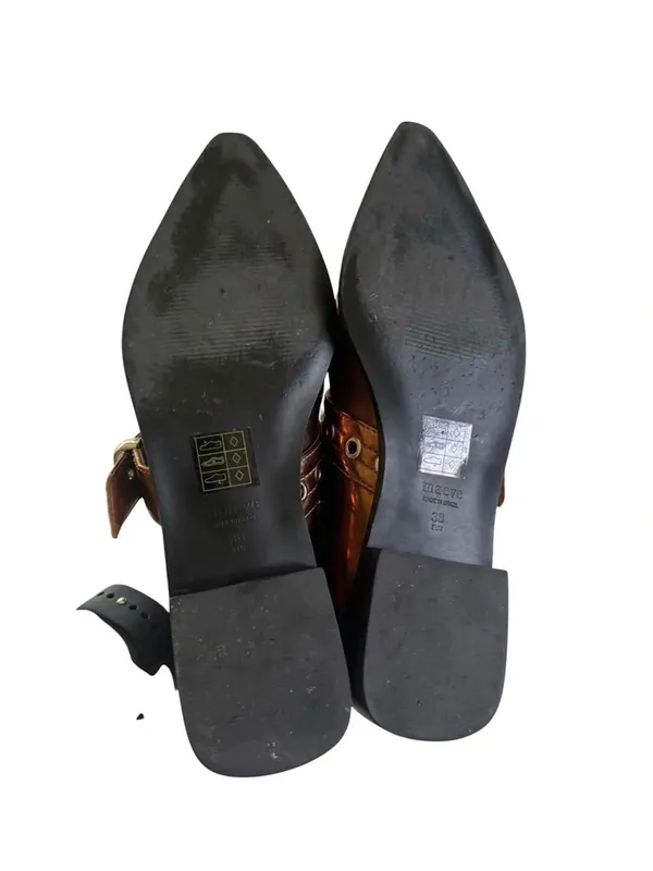 Anthropologie Maeve Pointed Toe Moto Mary Janes Bronze Metallic 38 - Image 8