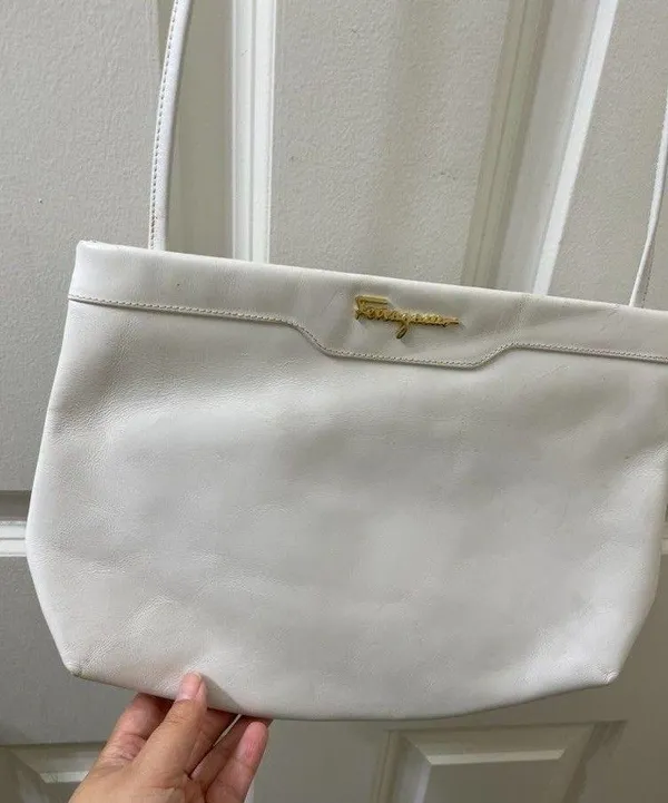 vintage white Salvatore Ferragamo Leather Crossbody Clutch Bag - Image 2