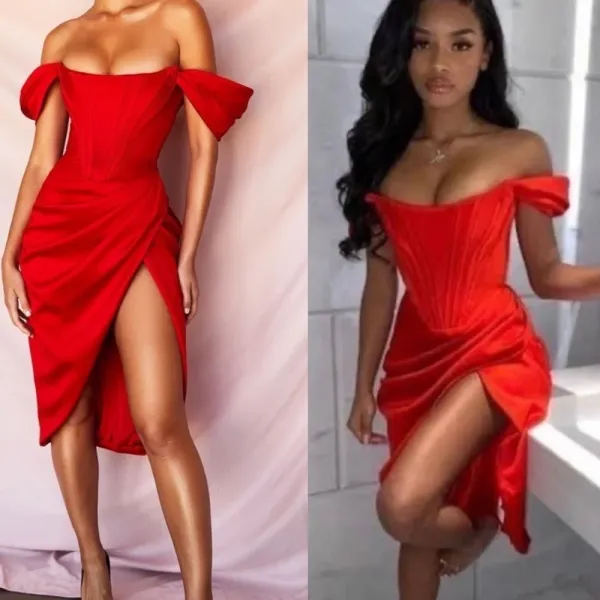 HOUSE OF‎ CB 'Loretta' Red Satin Off Shoulder Dress/Size XS NWOT - Image 2
