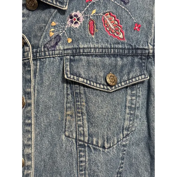 Vintage Ozark Mountain Jean Co. Floral Embroidered Denim Vest Cottage Western - Image 4