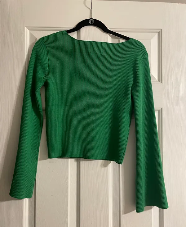 Pink Rose Green Flare Sleeve Sweater - Image 2