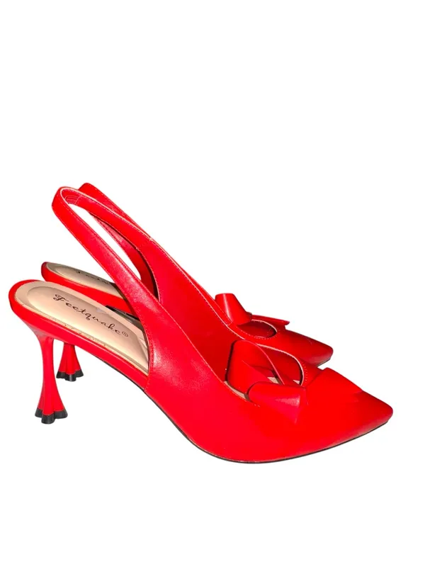 Feetquake brand beautiful red pointy toe sling back kitten 3” heels - Image 6