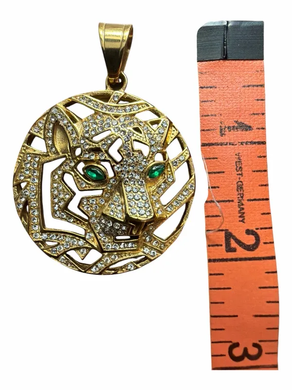 Gold-Tone Leopard Pendant with Green Crystal Eyes - Image 4