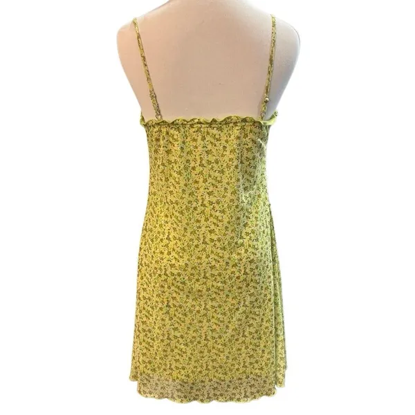 Hesperus Green Floral Slip Dress Women’s Size L Ruffle Trim Midi 34” Length - Image 3