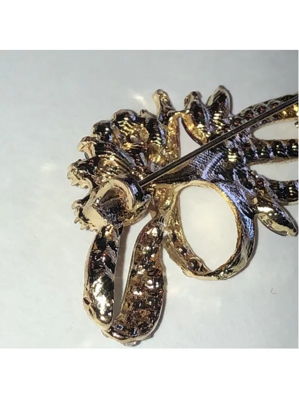 Elegant Gold Tone and Pink Rhinestone Floral Brooch - Image 5