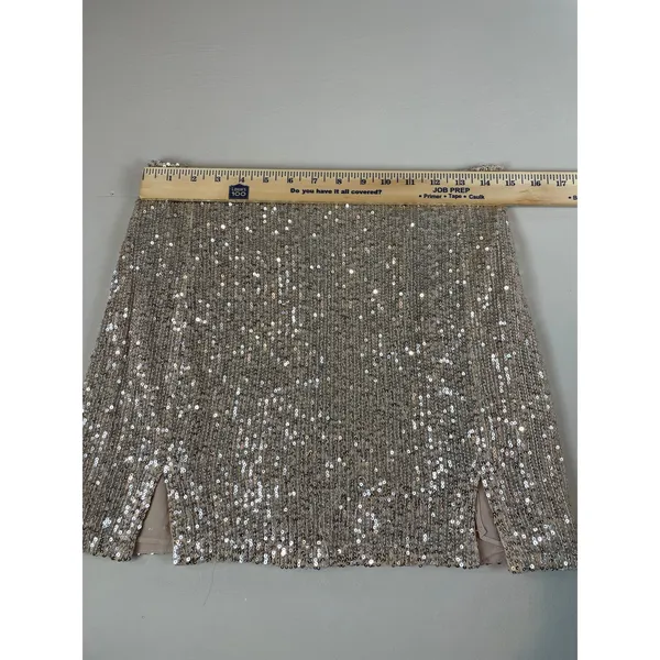 Grace Sequin Mini Skirt Beige Underlay Party Clubwear Night Out Metallic Size M - Image 4
