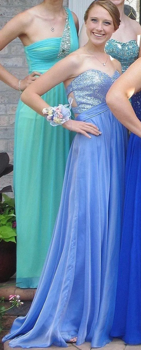 La Femme Periwinkle Strapless Prom Dress - Image 3