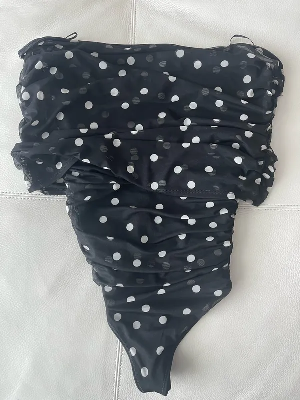 Abercrombie & Fitch Mesh Fold over Bodysuit in Black and Dot - Image 9