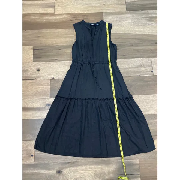 Lands’ End Black V Neck Adjustable Tie Waist Dress Size M Long - Image 5