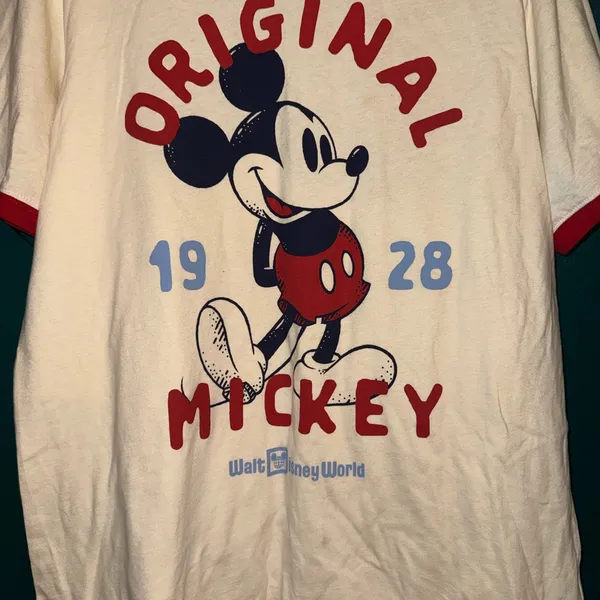 Disney White Ringer Tee with Red Trim and Vintage Print - Image 3