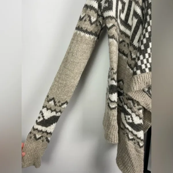 Abercrombie & Fitch Brown Tan Knit‎ Aztec Checkered Open Front Cardigan - Image 2