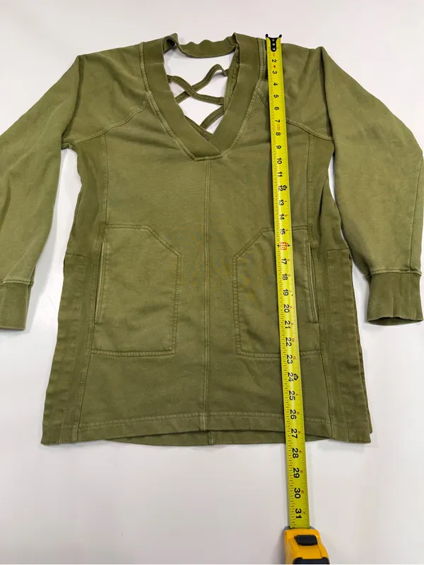 Anthropologie Olive Green V-Neck Long Sleeve Coverup with Front Pockets - Image 3