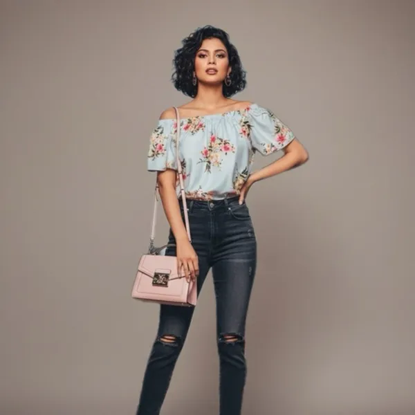 Off the shoulder baby blue floral top. Size medium never worn - Image 2