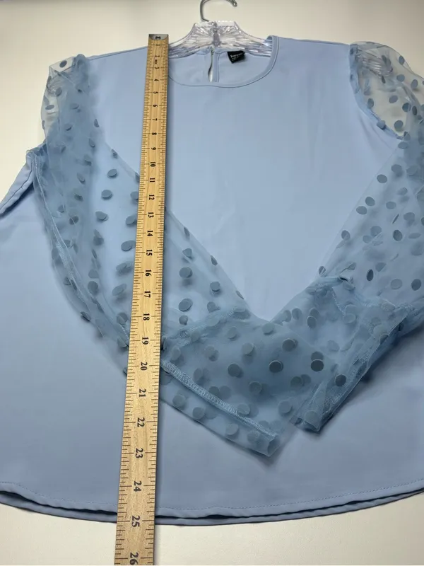 Women’s Light Blue Sheer Polka-Dot Sleeve Blouse Size S NWOT Chic Office Wedding - Image 11