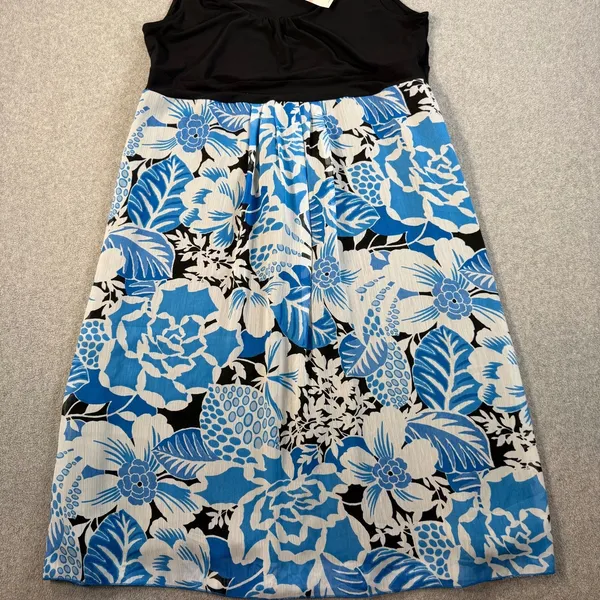 josephine Women's Size 10 Black Blue White Tropical Floral Sleeveless Midi Dress - Image 5