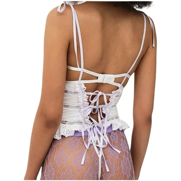 For Love and Lemons Daisy Eyelet Embroidered Bodysuit White and Lavender 36C NWT - Image 2