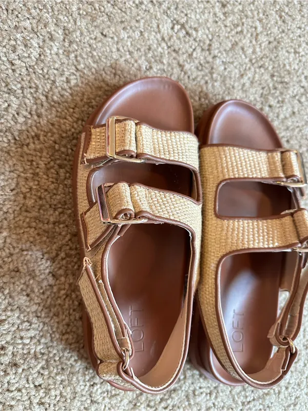LOFT Tan Woven Dual-Buckle Sandals with Brown Footbed - Image 3