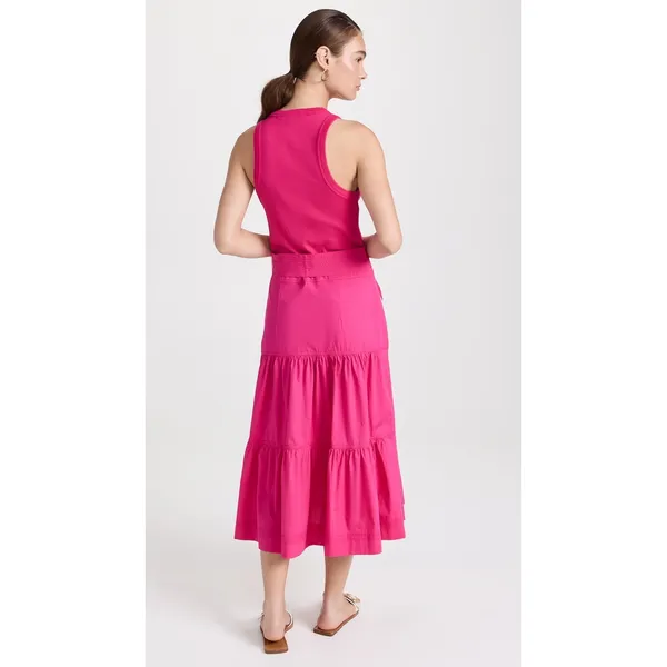 Veronica Beard Austyn Hot Pink Tiered Pima Cotton Midi Designer Chic Dress XS - Image 4