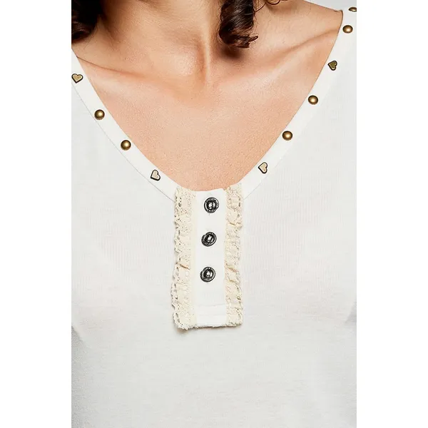 POL Studded Trim Button-Front Ruffle Detail‎ Tank - Cream - Medium - Image 8