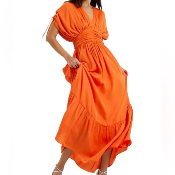 French Connection‎ Audrey Autumn Wedding Guest Maxi Whimsical Dress Mandarin Orange Jewel Tone Sz 6 - Image 2