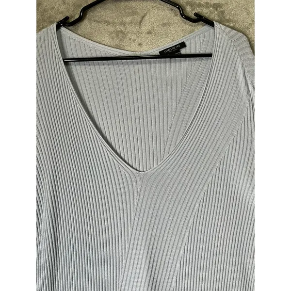 Lafayette 148 Womens XL Light Blue V Neck Ribbed Knit Long Sleeve Sweater Top - Image 2