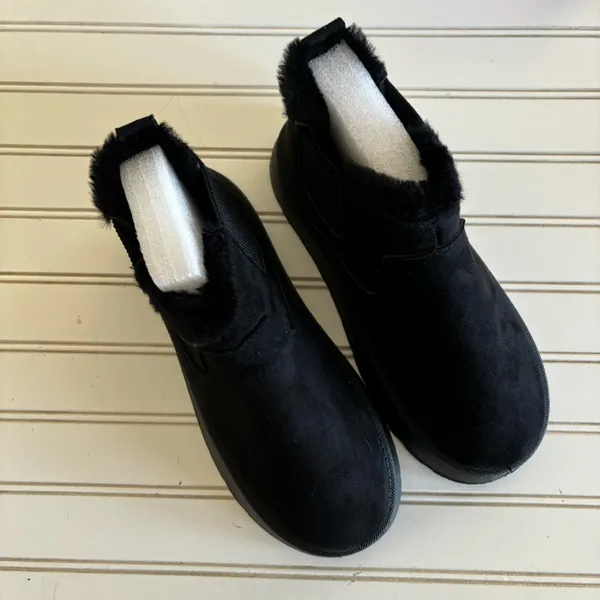 Unbranded Platform Ankle Boots Size 8 Black Faux Suede Fur Lined Slip On Booties - Image 6
