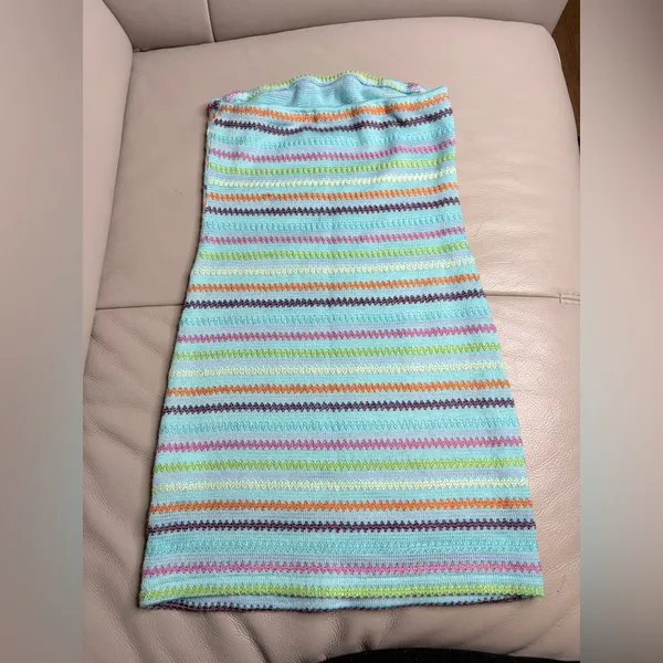 Pastel Striped Multicolor Knit Bodycon Mini Dress Size S - Image 3