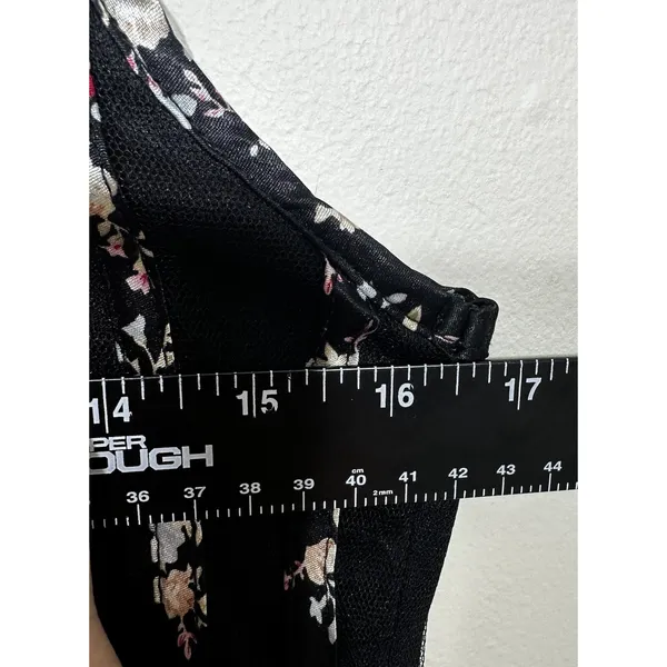QED London Mini Dress Womens S Black‎ Floral Mesh Panelled Sleeveless Fit Flare - Image 3