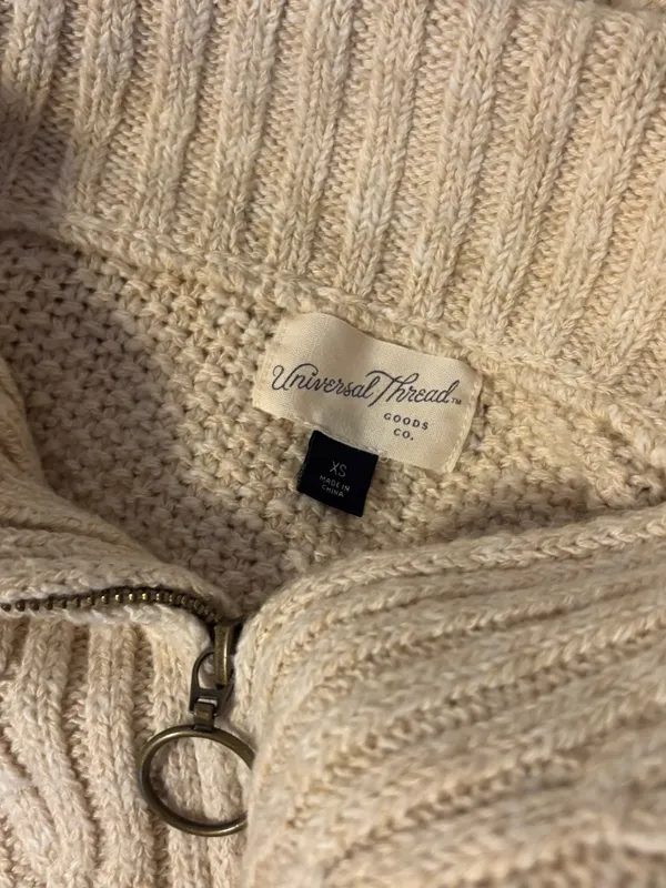 Universal Threads Pullover Quarter Zip Chunky Knit Sweater Cream Beige Womens XS - Image 3