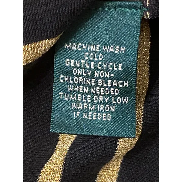 Lauren Ralph Lauren‎ Petite Holiday Long Sleeve Sparkle Gold Black Stripe Top PL - Image 9