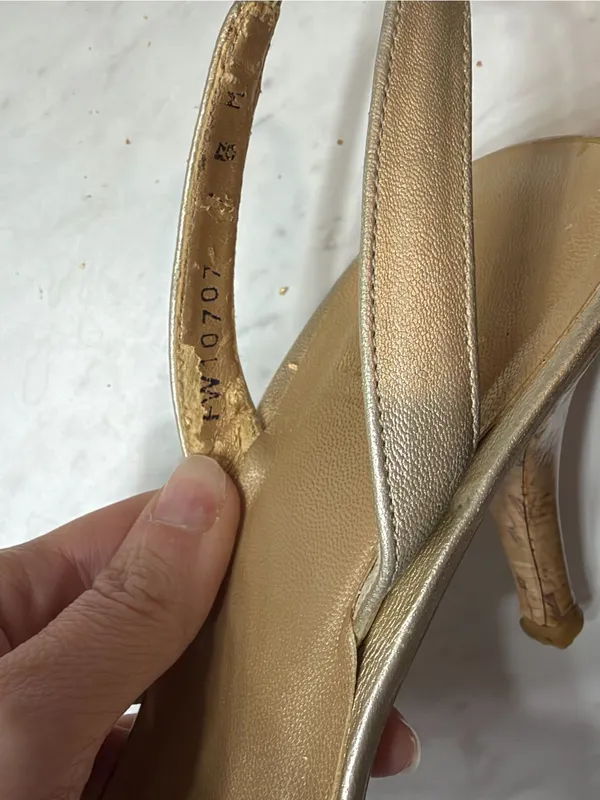 Stuart Weitzman Gold Metallic Leather Cork Platform Slingback Heels Size 7 Y2k - Image 9