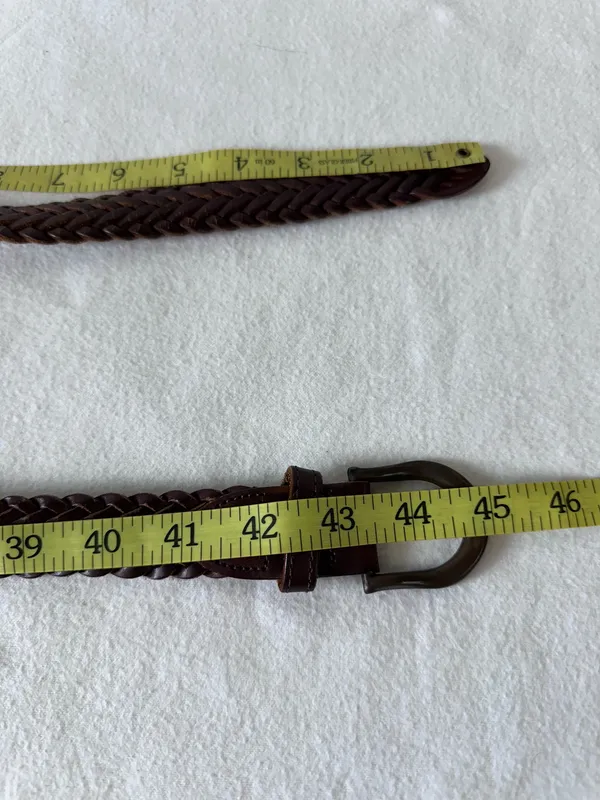Vintage Brown Leather Belt Braided Woven Women 36 Adjustable Preppy Hippie - Image 7