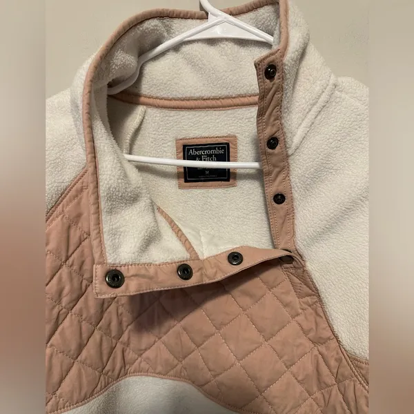 Abercrombie & Fitch Asymmetrical Snap Fleece Pullover White Blush Pink Size M - Image 4