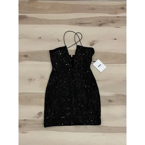 Nookie NWT Black Sequin Shimmer Supreme Bodycon Glam Party Night Out Mini Dress - Image 6